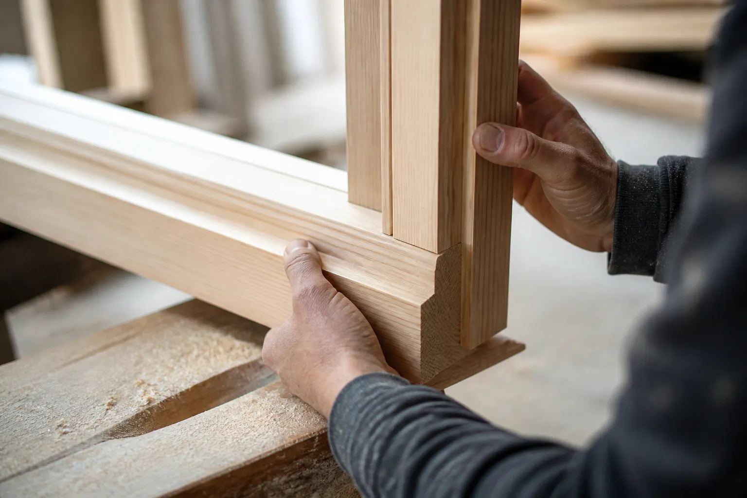 Custom millwork being fitted during construction